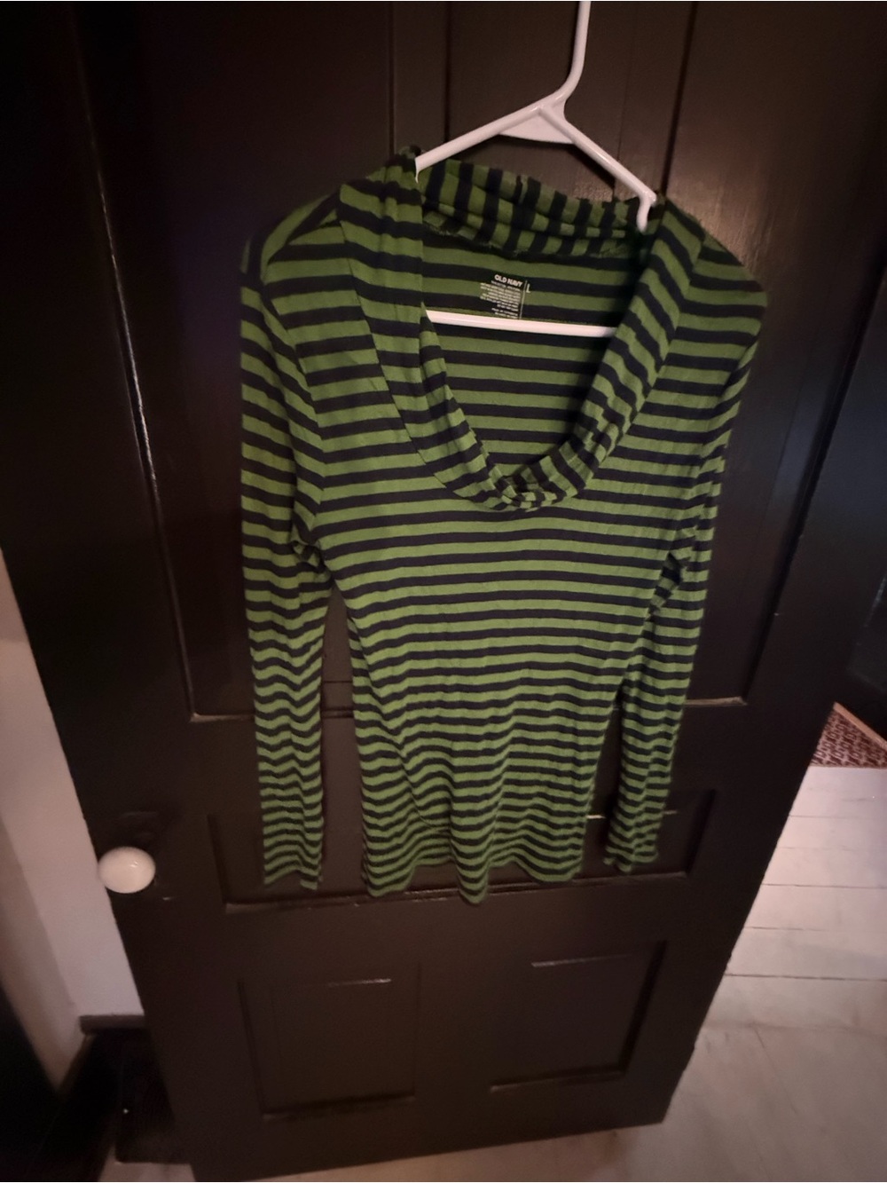 Old Navy Green and navy Striped Long-Sleeve Cowl Neck Top